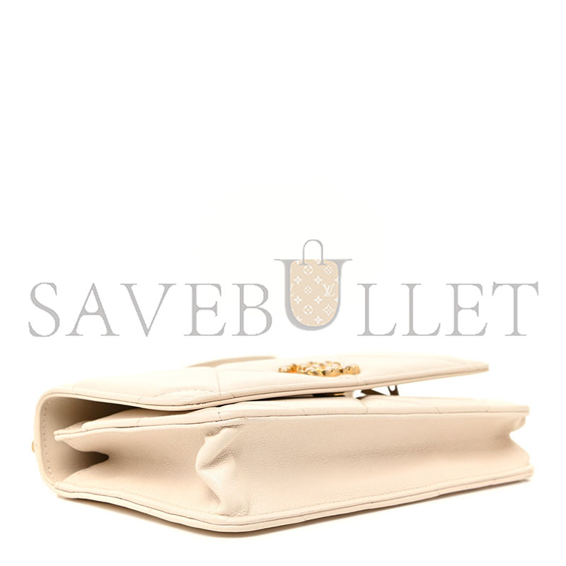 CHANEL GOATSKIN QUILTED 19 WALLET ON CHAIN WOC LIGHT BEIGE (19*12*4cm) 